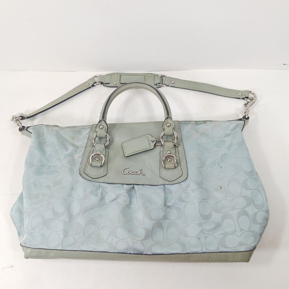 Coach Ashley Signature Satchel Light Blue Jacquard Patent Leather Bag F15440 - Picture 12 of 12